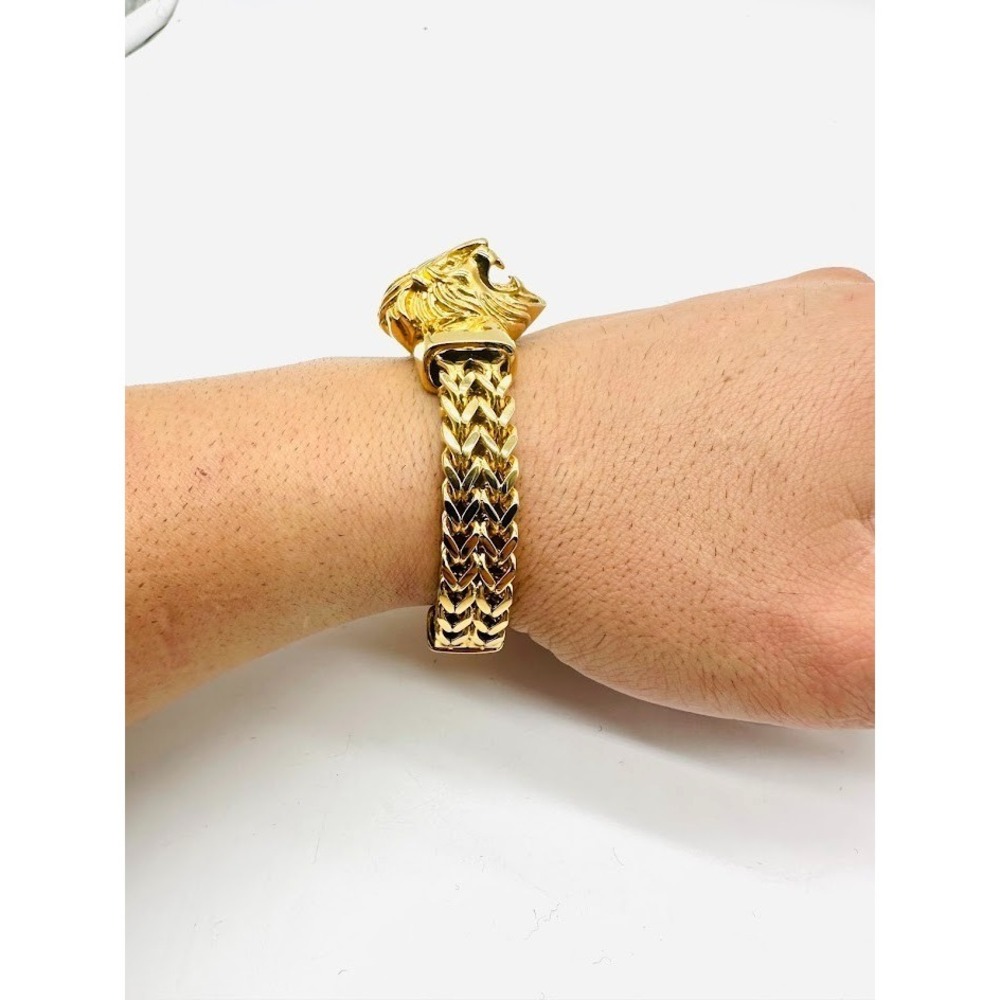 Luxury Gold Lion Head Chain Bracelet Heavy Statement Unisex 8.5" Designer Style - Picture 6 of 14